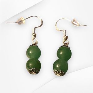 Hand Crafted Earrings Aventurine Green Silver Dangle Pierced Stones Natural